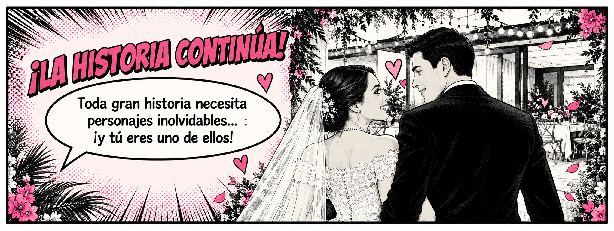 Jennifer y Mario, ilustrados en estilo manga, caminando juntos hacia su celebración